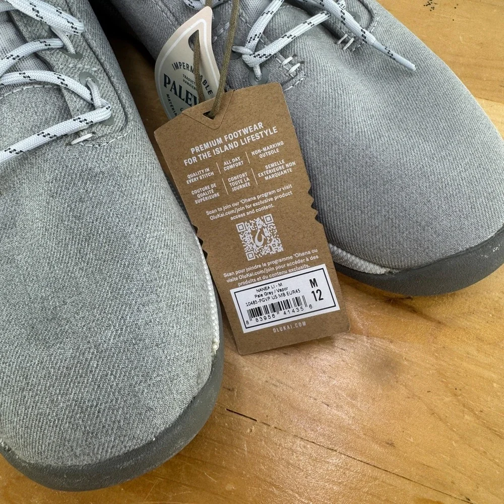OluKai Nanea Li Mens Size 12 Shoes Lace Up Gray Sneakers Pale Grey / Vapor NEW